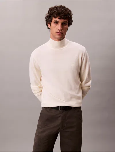 Calvin Klein Men's Merino Wool Mock Neck Sweater In White