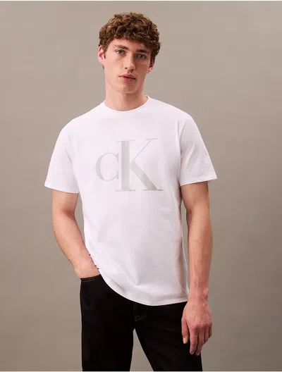Calvin Klein Men's Metallic Monogram Logo Classic Crewneck T-shirt In Brilliant White