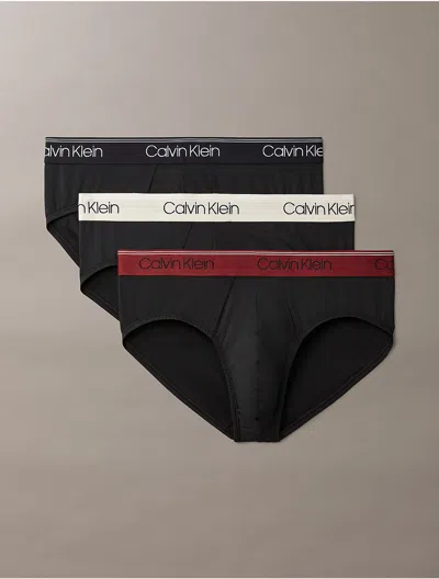 Calvin Klein Men's Micro Stretch 3-pack Hip Brief In Black / Syrah / Cocoon