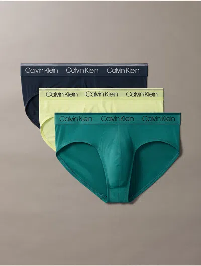 Calvin Klein Men's Micro Stretch 3-pack Hip Brief In Ink / Pale Lime Yellow / Lively Teal