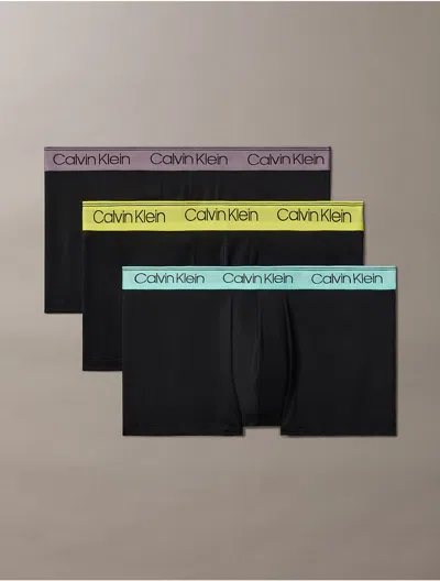 Calvin Klein Men's Micro Stretch 3-pack Low Rise Trunk In Black / Beau Blue / Foggy Mauve / Sahara Sun