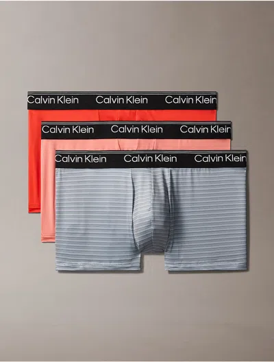 Calvin Klein Men's Micro Stretch 3-pack Low Rise Trunk In Molten /sammie Stripe / Sleet / Crabapple