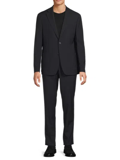 Calvin Klein Men's Mini Grid Wool-blend Two-button Slim-fit Suit In Blue