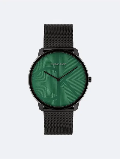 Calvin Klein Men's Minimal Monogram Logo Mesh Bracelet Watch In Green / Black