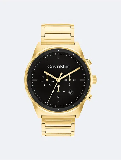 Calvin Klein Men's Minimal Multifunction H-link Bracelet Watch In Black / Gold