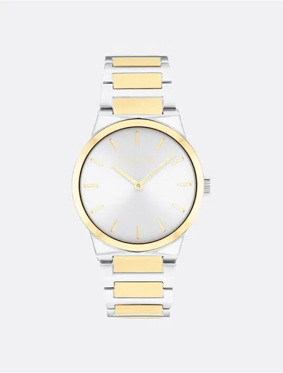 Calvin Klein Men's Minimalist Integrated Link Bracelet 32mm Watch In Silver / White