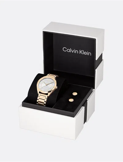 Calvin Klein Men's Minimalist Watch And Crystal Earrings Gift Set