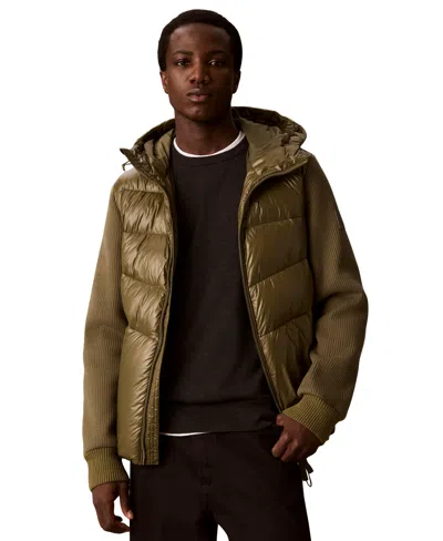 Calvin Klein Men's Mixed Media Hooded Puffer Jacket In Gold