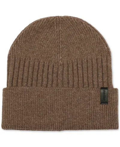 Calvin Klein Men's Mixed Stitch Beanie In Truffle
