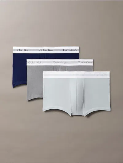Calvin Klein Men's Icon Modal Mesh 3-pack Low Rise Trunk In New Navy / Convoy / Plein Air