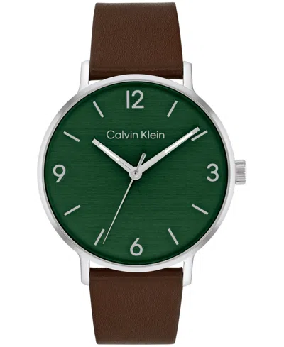 Calvin Klein Men's Modern Brown Leather Watch 42mm In Green