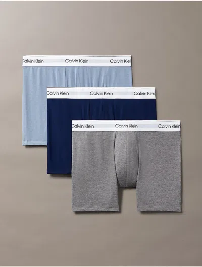 Calvin Klein Men's Icon Cotton Stretch 3-pack Boxer Brief In New Navy / Troposphere / Grey Heather