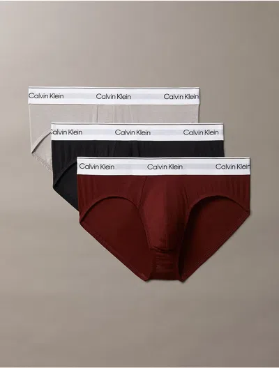 Calvin Klein Men's Icon Cotton Stretch 3-pack Hip Brief In Rusted Root / Black / Rock Ridge