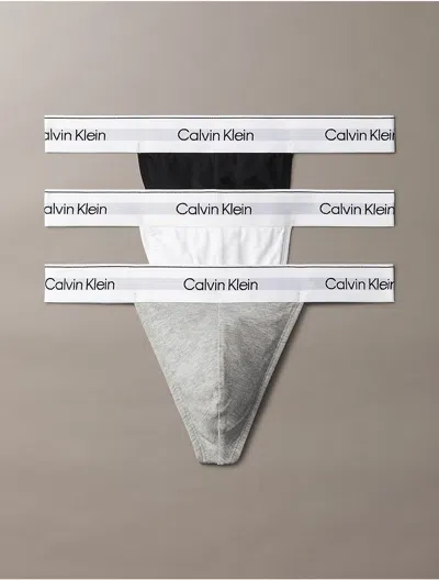 Calvin Klein Men's Icon Cotton Stretch 3-pack Thong In Grey Heather / White / Black