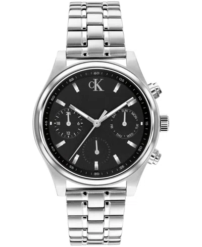 Calvin Klein Men's Modern Vintage Chronograph Silver-tone Stainless Steel Bracelet Watch 38mm In Metallic