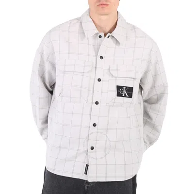 Calvin Klein Men's Monogram Badge Relaxed Fit Long-sleeved Shadow Overshirt In Grey