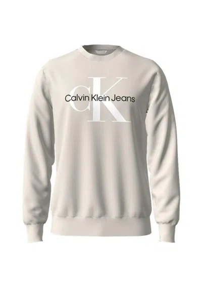 Calvin Klein Men's Monogram Crew Neck Sweatshirt In Moonbeam In Multi