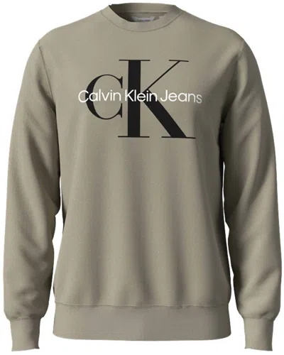 Calvin Klein Men's Monogram Crew Neck Sweatshirt In White Pepper In Multi