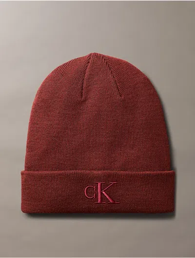 Calvin Klein Men's Monogram Logo Beanie In Brown