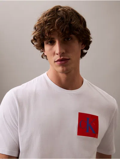 Calvin Klein Men's Monogram Logo Box Graphic Classic T-shirt In Brilliant White