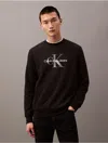 Calvin Klein Men's Monogram Logo Fleece Crewneck Sweatshirt In Black Beauty