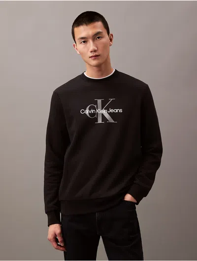 Calvin Klein Men's Monogram Logo Fleece Crewneck Sweatshirt In Black Beauty