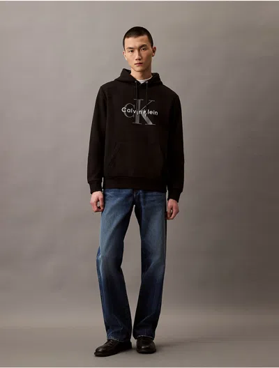 Calvin Klein Men's Monogram Logo Fleece Hoodie In Black Beauty
