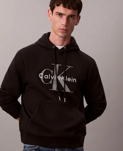 Calvin Klein Men's Monogram Logo Fleece Hoodie In Black