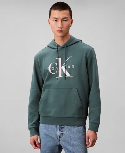 Calvin Klein Men's Monogram Logo Fleece Hoodie In Green