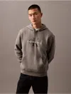 Calvin Klein Men's Monogram Logo Fleece Hoodie In Medium Grey Heather
