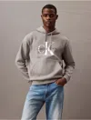 Calvin Klein Men's Monogram Logo Fleece Hoodie In Medium Grey Heather