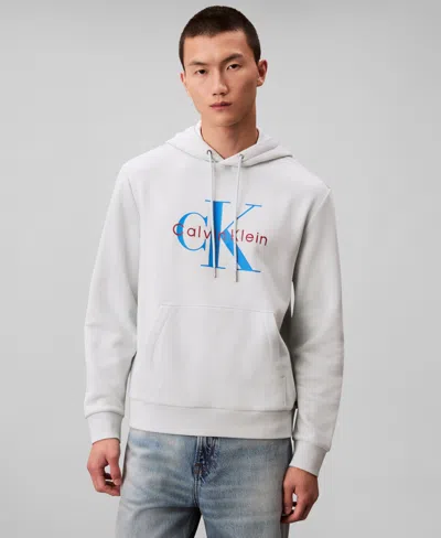 Calvin Klein Men's Monogram Logo Fleece Hoodie In White