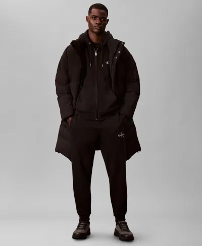 Calvin Klein Men's Monogram Logo Fleece Joggers In Black