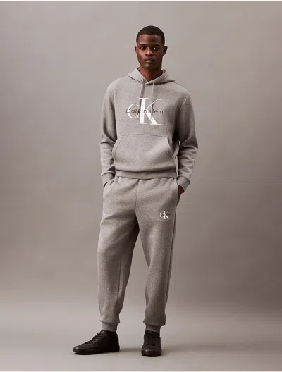 Calvin Klein Men's Monogram Logo Fleece Joggers In Medium Grey