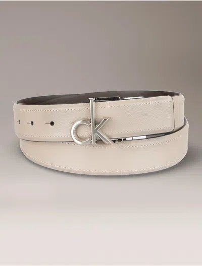 Calvin Klein Men's Monogram Logo Plaque Reversible Belt In Neutral