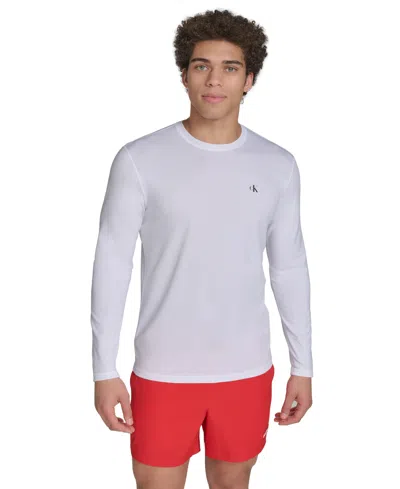 Calvin Klein Men's Monogram Long-sleeve Swim Rash Guard In White