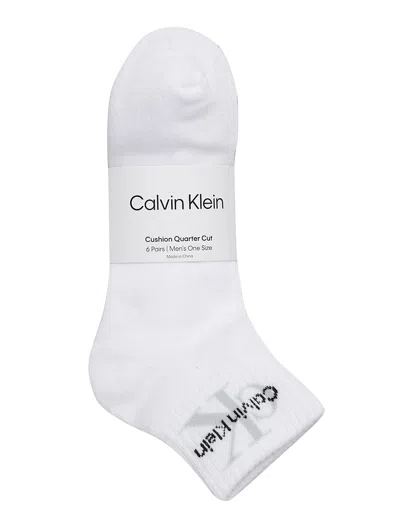 Calvin Klein Men's Monologo Cushion 6-pack Quarter Socks In White