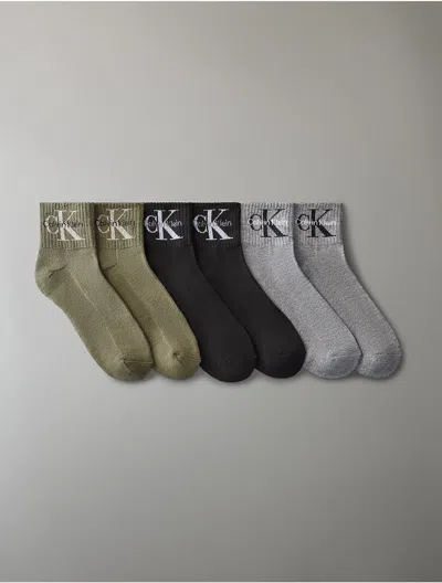 Calvin Klein Men's Monologo Cushion Quarter 6-pack Socks In Multi