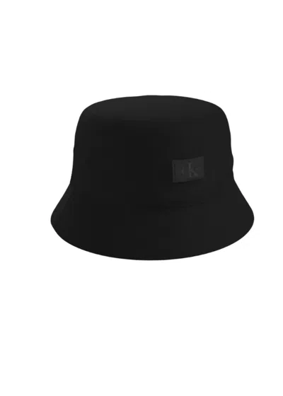 Calvin Klein Men's Monologo Patch Nylon Bucket Hat In Black In Metallic
