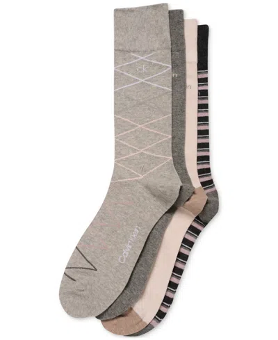 Calvin Klein Men's Multi-pattern Assorted Dress Crew Socks, 4-pack In Gray
