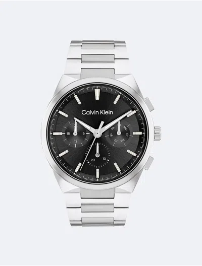 Calvin Klein Men's Distinguish Silver-tone Stainless Steel Bracelet Watch 44mm In Black / Silver