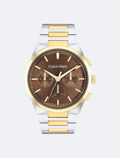 Calvin Klein Men's Distinguish Two-tone Stainless Steel Bracelet Watch 44mm In Brown / Multi