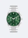 Calvin Klein Men's Distinguish Silver-tone Stainless Steel Bracelet Watch 44mm In Green / Silver