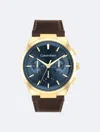 Calvin Klein Men's Distinguish Brown Leather Strap Watch 44mm In Blue / Brown