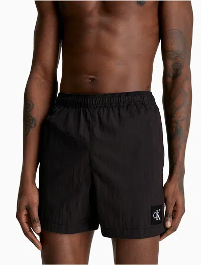 Calvin Klein Men's Nylon Drawstring Waist Swim Shorts In Black