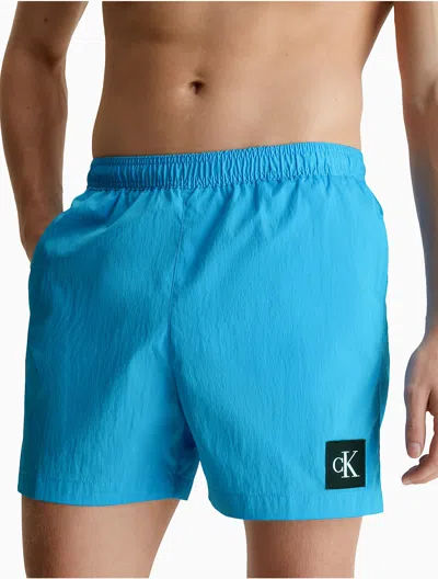 Calvin Klein Men's Nylon Drawstring Waist Swim Shorts In Blue Crush