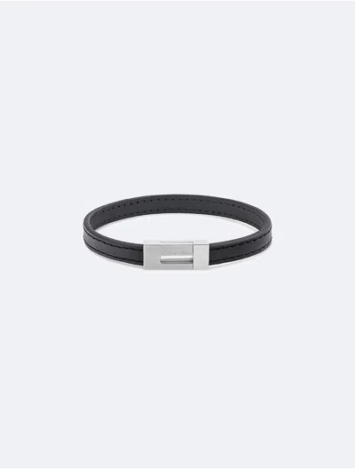 Calvin Klein Men's Open Charm Leather Bracelet In Black