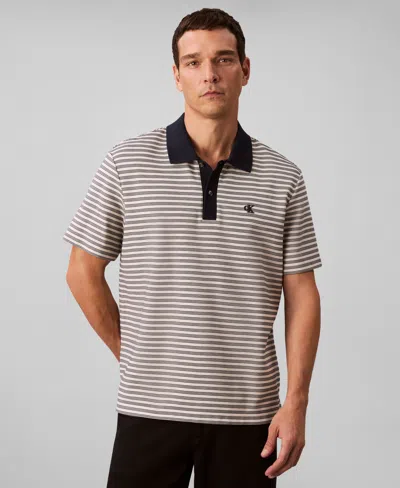 Calvin Klein Men's Ottoman Stripe Polo Shirt In Gray