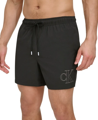 Calvin Klein Men's Outline Logo Modern Euro 5" Volley Swim Trunks In Black