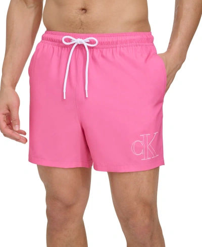 Calvin Klein Men's Outline Logo Modern Euro 5" Volley Swim Trunks In Pink